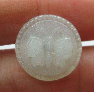 Outstanding Antique Vtg Victorian Clambroth Glass Button Butterfly Insect (a)