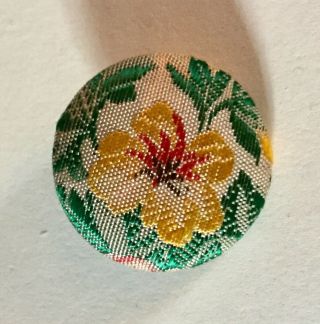 Antique Tapestry Fabric Embroidery Flower Threadback Old Button Textile