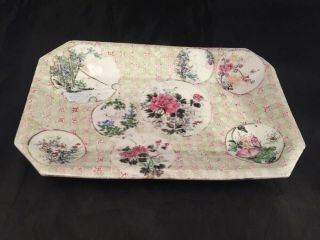 Vintage Antique Chinese Plate Rectangular Hand Painted With Flowers