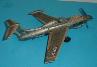 1950 ' s USAF Fighter Plane FS - 059 - Lited Piston Action Tin Toy by Showa Japan 2