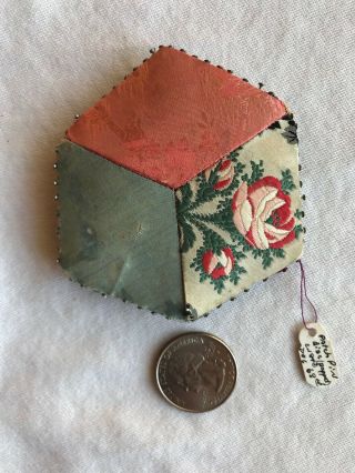 Antique Hand Quilted Patchwork Pin Cushion Disc English Circa 1880
