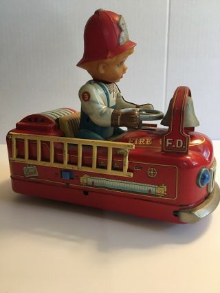 Vintage Fire Truck Battery Op.  Fire Chief 1960 ' s Tin Japanese Modern Toys 4