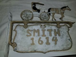Rare Antique Horse & Carriage Cast Metal 2 Sided House Sign
