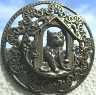 1940s French White Large " Dog In House " Pierced Vintage Antique Picture Button