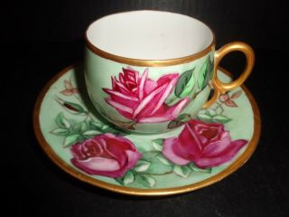 Bavaria Antique Porcelain Hand Painted Tea Cup & Saucer " Cabbage Rose "