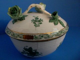 Herend Green Bouquet Lidded Porcelain Heart Box