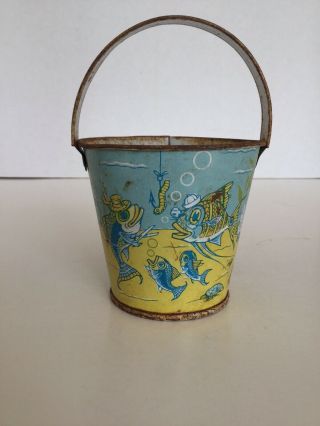 Vintage Stover Candies Small Tin Litho Sand Pail Sea Creatures Under The Sea
