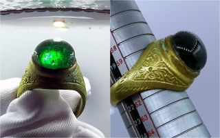 Ring Thai Leklai Amulet Pha Somdej Green Color Kaew Buddha Power Rainbow Cave