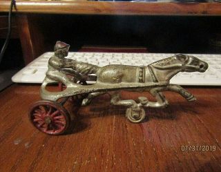 Vintage Antique 1930s Kenton Toys Cast Iron Horse Drawn Sulky Racing Cart Toy