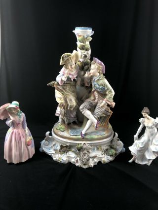 Large Antique Dresden Germany Figural Group Courting Couple Centerpiece Stunning