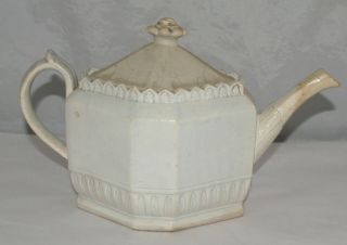 Antique White English Pearlware Porcelain Octagonal Diamond Teapot