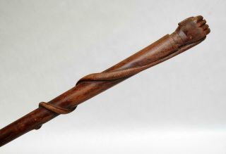 Antique Walking Stick with a Fist Holding a Snake.  Aboriginal Stockman Carving ? 3