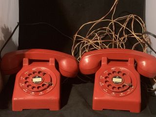 Brumberger Battery Op Red Rotary Dial Telephone Set Vintage Toy Ringer