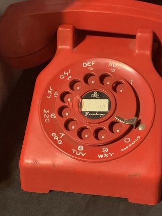 Brumberger Battery Op Red Rotary Dial Telephone Set Vintage Toy Ringer 3
