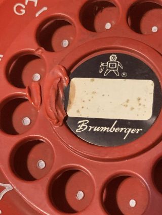 Brumberger Battery Op Red Rotary Dial Telephone Set Vintage Toy Ringer 4