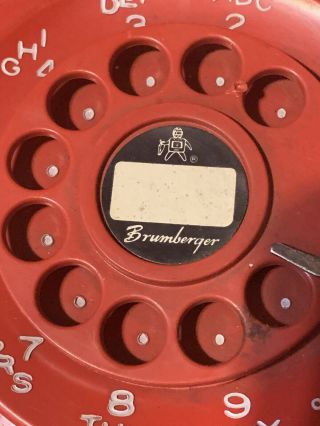 Brumberger Battery Op Red Rotary Dial Telephone Set Vintage Toy Ringer 5