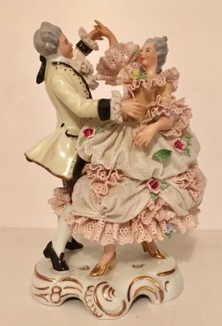 Antique Dresden Lace Dancing Couple Shape
