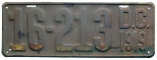 Washington Dc District Of Columbia 1919 License Plate,  Woodrow Wilson,  Antique