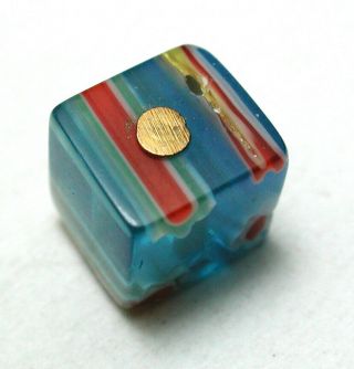 Antique Square Glass Button W Pin Shank & Color Canes Dimi 516 "