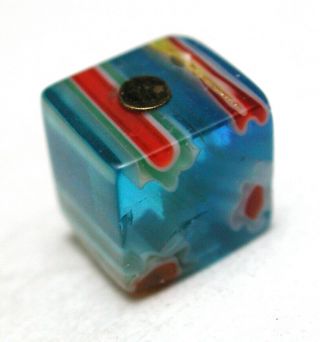 Antique Square Glass Button w Pin Shank & Color Canes DIMI 516 