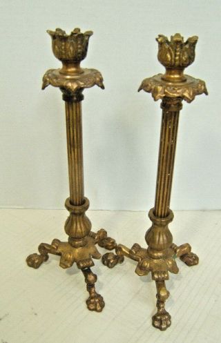 Antique Brass Candlesticks Decorated Paw Feet