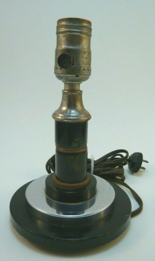 1920 ' S ART DECO INDUSTRIAL SMALL SINGLE BLACK AND CHROME CAST IRON LAMP NO SHADE 3