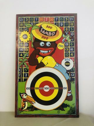 Vintage Aa Sign Co.  Metal Tin Litho Target Dart Board Black " Sambo " Game
