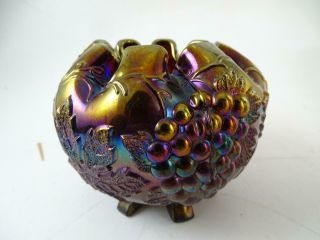 Antique Amethyst Carnival Glass Grape Northwood Rose Bowl Vase Footed Vintage