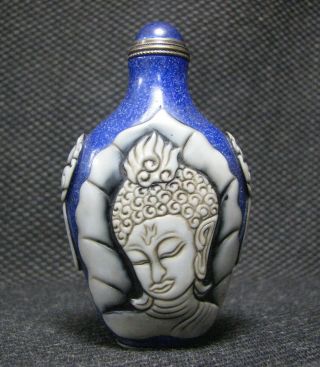 Tradition Chinese Glass Carve Buddha Head Design Snuff Bottle·