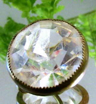 Stunning Antique Rock Crystal Faceted Diamond Shape Button In Metal Setting B121