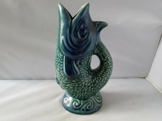 Vintage Gurgling Fish Pitcher Blue Green Ceramic Pot Home Kitchen Decor Vessel