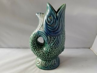 Vintage Gurgling Fish Pitcher Blue Green Ceramic Pot Home Kitchen Decor Vessel 3