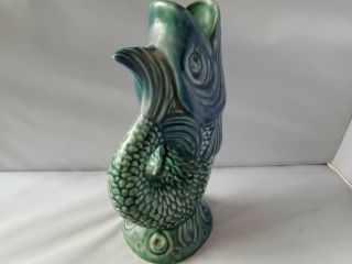 Vintage Gurgling Fish Pitcher Blue Green Ceramic Pot Home Kitchen Decor Vessel 4