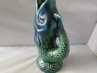 Vintage Gurgling Fish Pitcher Blue Green Ceramic Pot Home Kitchen Decor Vessel 5