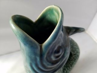 Vintage Gurgling Fish Pitcher Blue Green Ceramic Pot Home Kitchen Decor Vessel 7