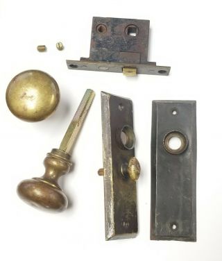 Vintage Plain Brass Door Knob Set For Closet Door Or Screen Door W/ Thumb Lock