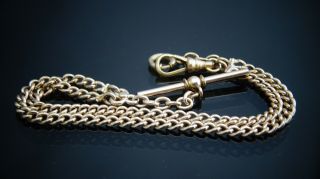 Antique Gold filled pocket watch curb Chain Fob /T - Bar/14 inches 5