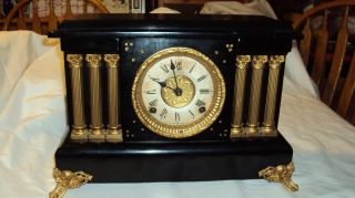 Antique Sessions Large 6 Column Mantle Clock 8 Day Bell Gong Strike Runs