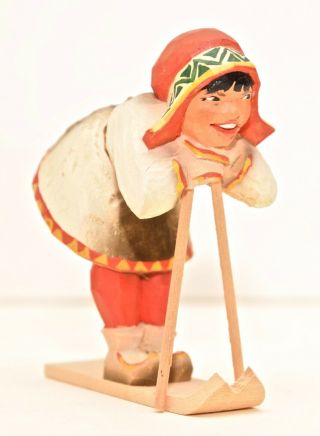 Henning Hand - Carved Wood Figurine Skiing Made in Norway 4