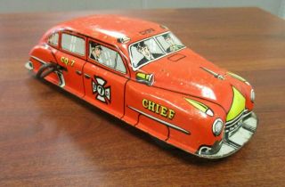 Vintage Tin Litho Lupor Friction Fire Chief Car Wind Up