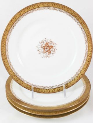 Set 4 Antique J Pouyat Limoges France China Salad Plates Raised Gold Encrusted