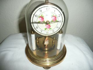 Vintage,  Koma Anniversary Clock In Glass Dome,  Unusual Pendulum With Dancers.