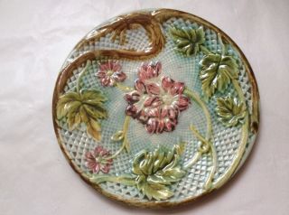 Antique Majolica Plate French Majolica Pink Flowers & Green Leaves 1800 