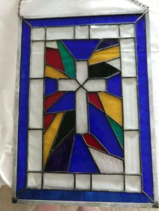 Cross • hand crafted Stained Glass Window Panel • 18.  75 x 13.  5 4