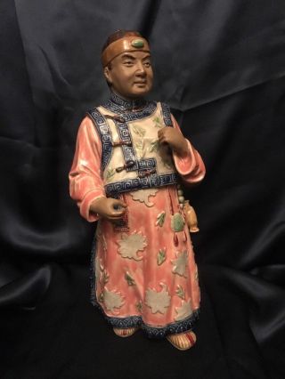 Antique Chinese Good Quality Glazed Ceramic Warrior Men 12 " H Figurine Marked