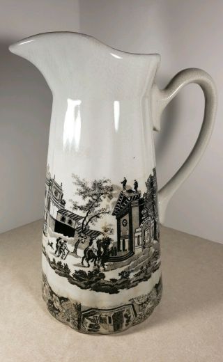 Antique Black and White Pitcher Made in England Rare 3