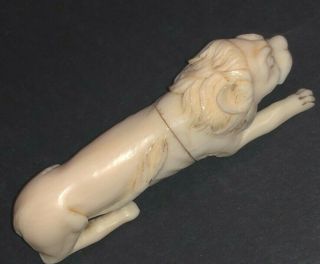 Rare French Dieppe Carved Novelty Lion Shaped Sewing Needle Case Etui