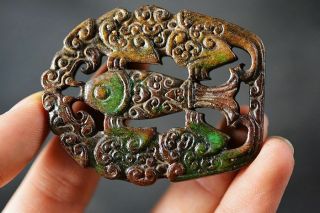 Delicate Chinese Old Jade Carved Two - Sided Dragon/fish Amulet Pendant J7