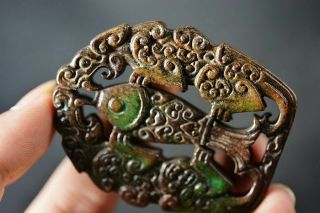 Delicate Chinese Old Jade Carved Two - Sided Dragon/fish Amulet Pendant J7 3