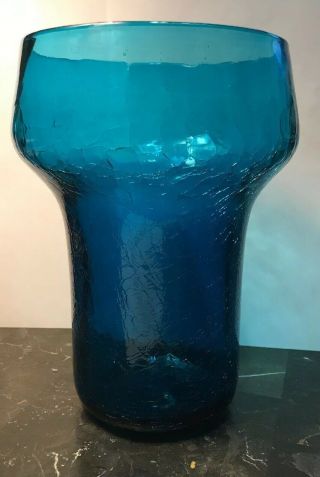 Cracked Vase Blue Crackled Blenko